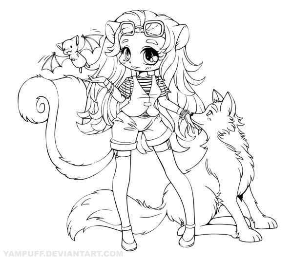 images of a chibi anime magical animals to color for adults