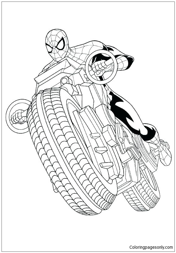 Spiderman with Motorcycle Coloring Pages - Spiderman Coloring Pages - Coloring  Pages For Kids And Adults