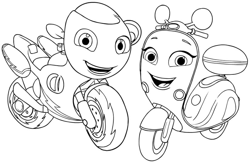 Coloring page Ricky Zoom : Ricky Zoom and Scootio Wizzbang 1