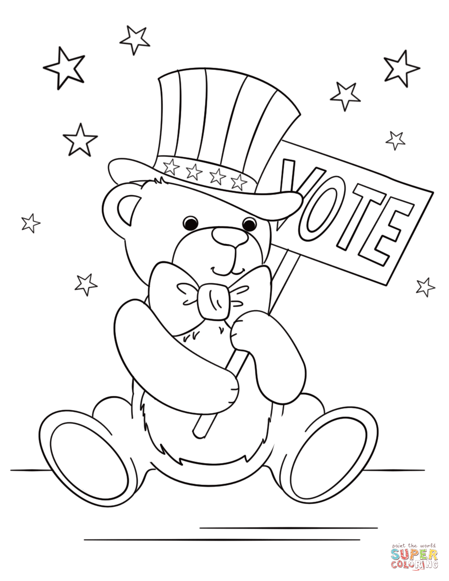 Patriotic Teddy Bear coloring page | Free Printable Coloring Pages