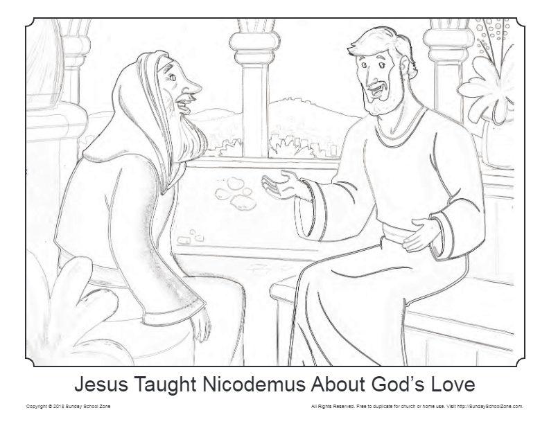 Jesus and Nicodemus Coloring Page on Sunday School Zone
