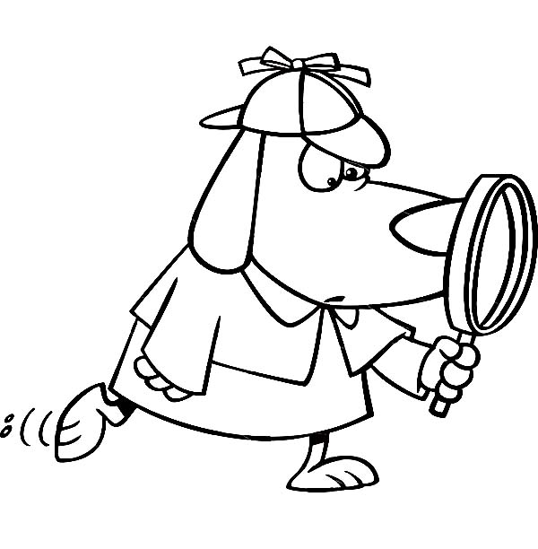 Detective Dog with Magnifying Glass Coloring Page - NetArt