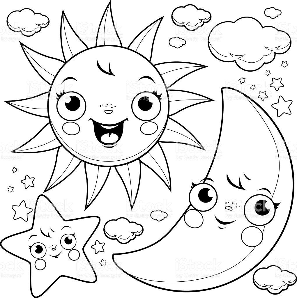 Sun Moon Coloring Pages (With images) | Star coloring pages, Moon ...