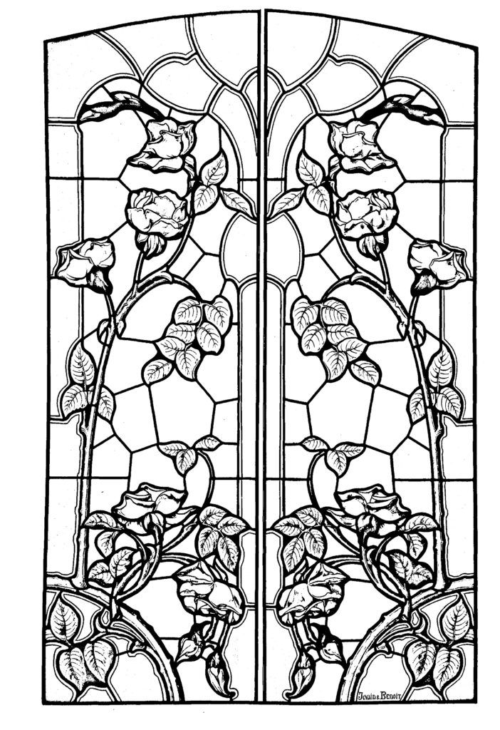 Coloring Pages: Coloring Stained Glass Drawing Art Nouveau Style ...