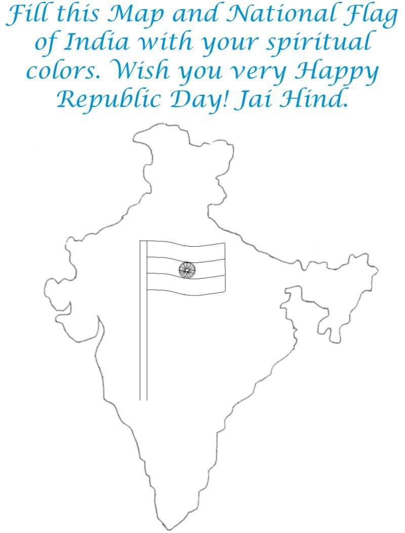 India map with flag coloring page for kids