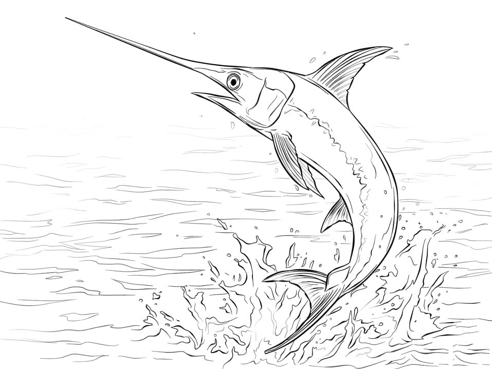 Swordfish Jumping Coloring Page - Free Printable Coloring Pages for Kids