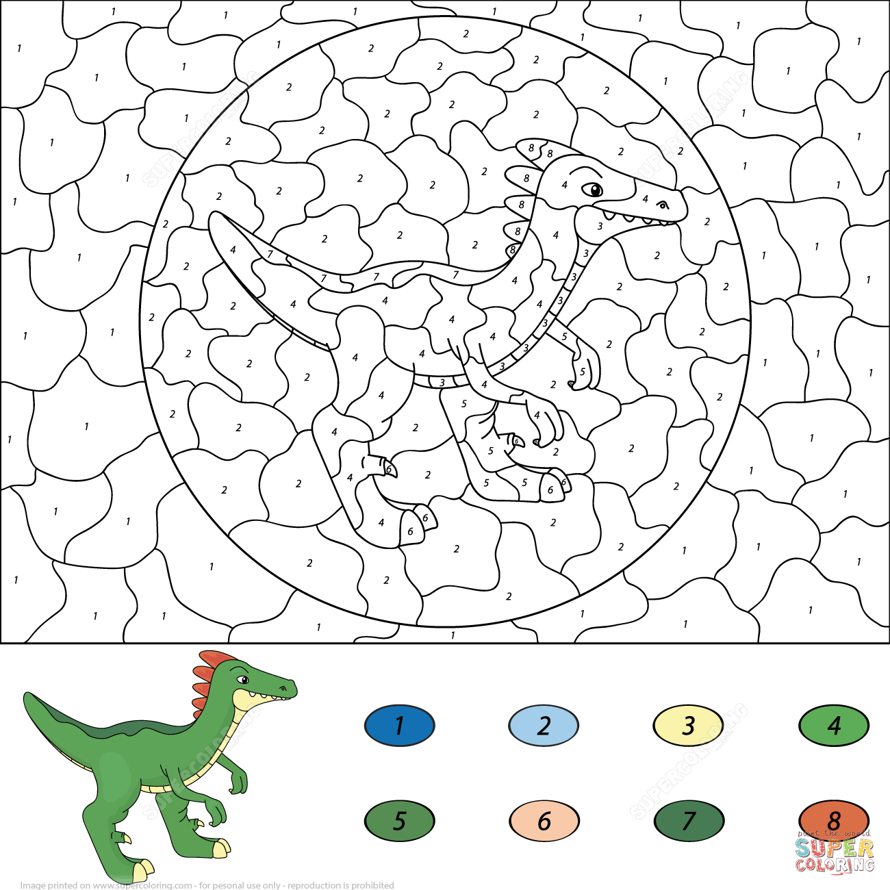Dinosaurs Color by Number coloring pages | Free Printable Pictures