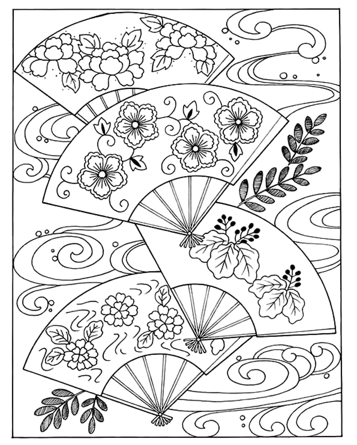 Japan - Coloring Pages for adults : coloring-japanese-hand-fan ...