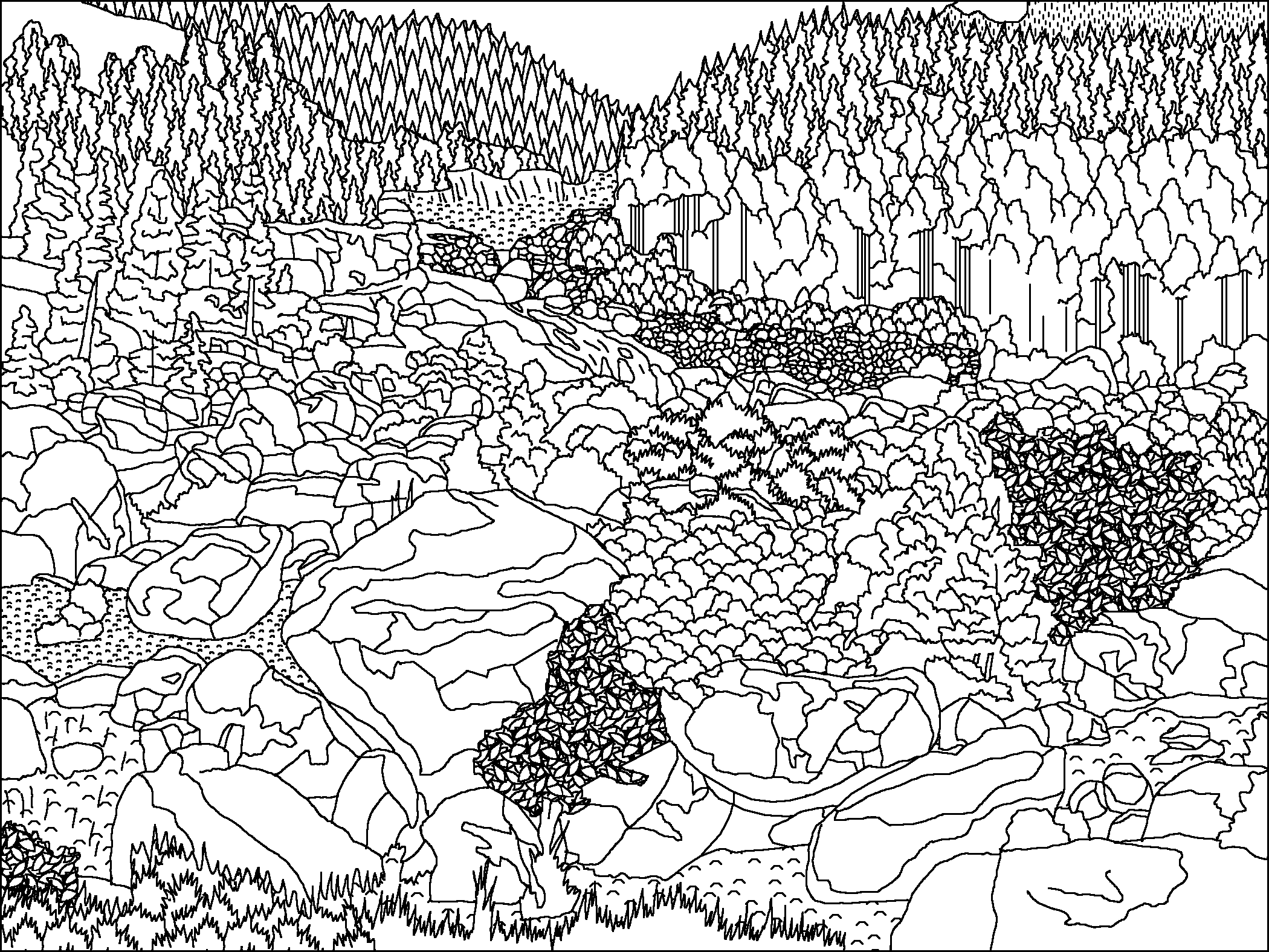 Mountain And Valley Coloring Page: Mountain Landscape Coloring