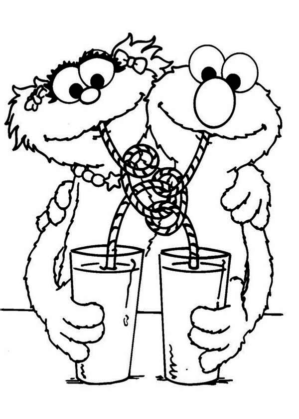 Elmo and Rosita Drink with Straw in Sesame Street Coloring Page ...