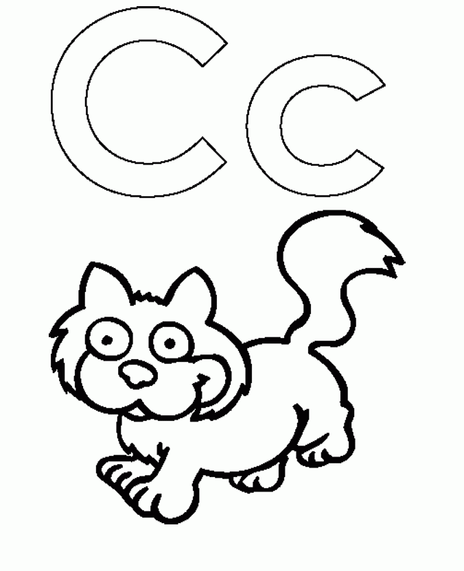 Letter C And Cat Cute Coloring For Kids - Activity Coloring Pages 