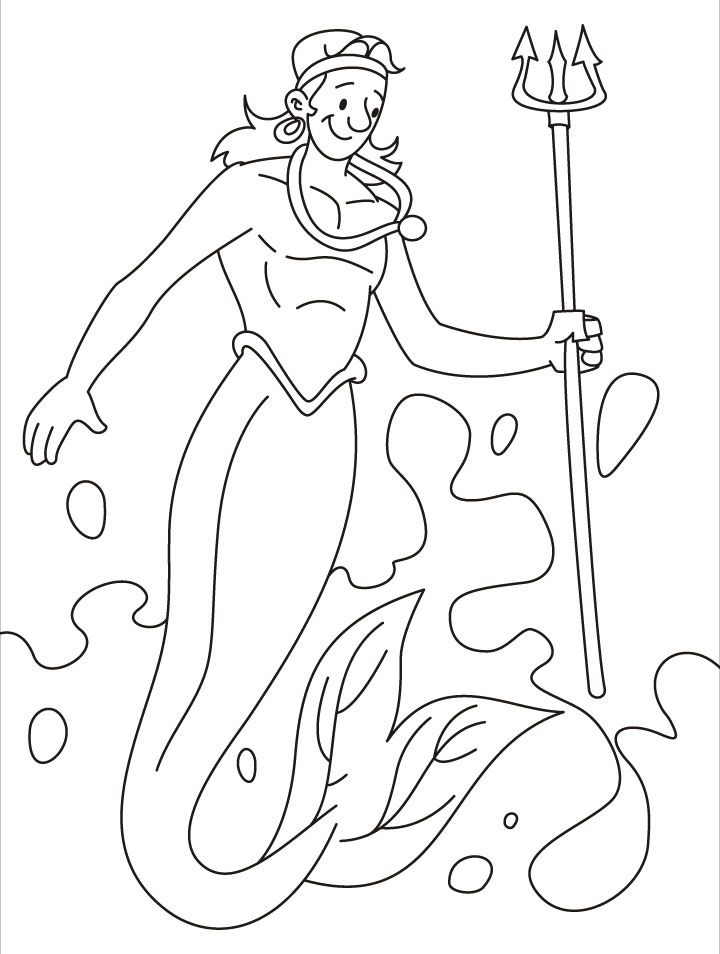 The watchful Merman protecting his world coloring pages | Download 