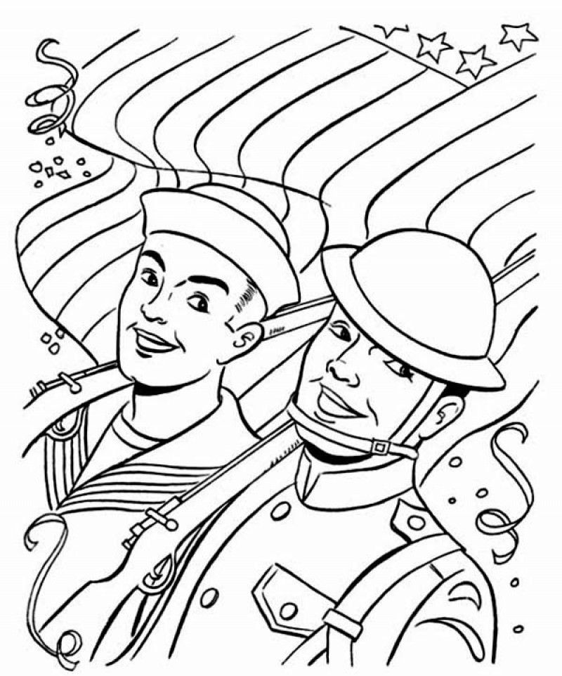 Two Soldiers In Veterans Day Parade Coloring Page - Kids Colouring 