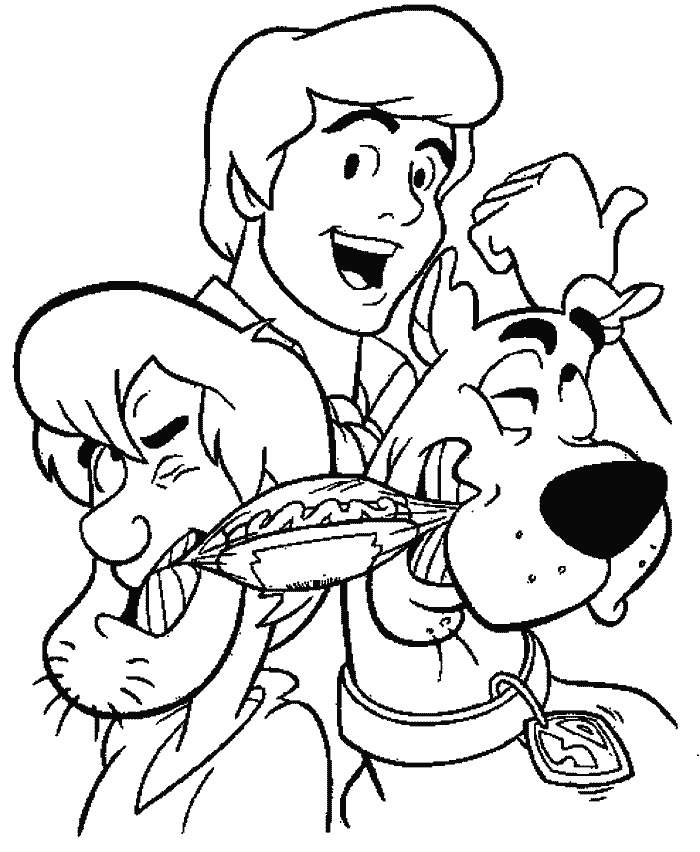 Shaggy Shared Hotdog With Scooby Coloring Page - Cartoon Coloring 