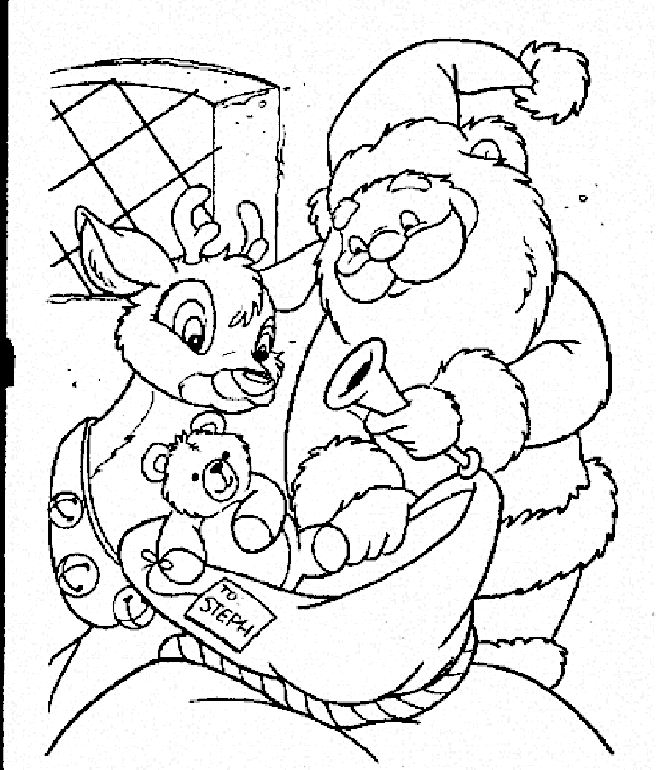 Santa Claus & Rudolph of Christmas Coloring Pages for Kids 