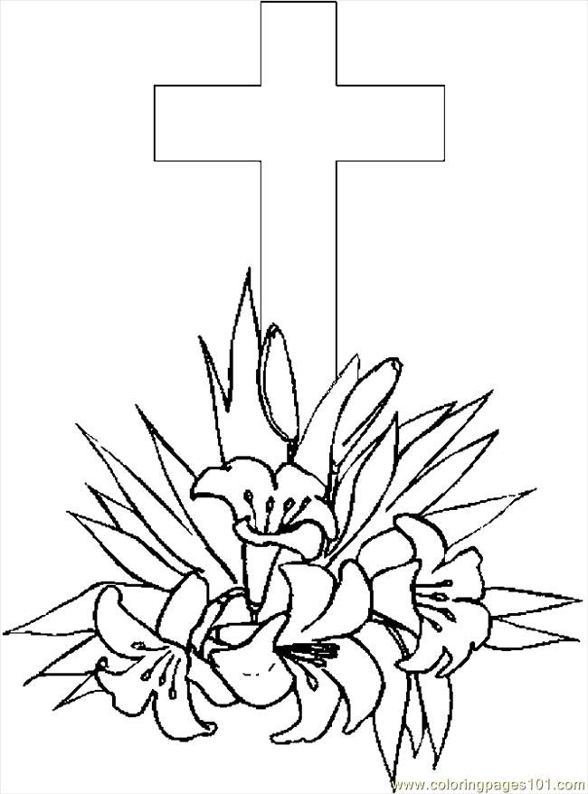 Coloring Pages Cross & Lilies 4 (Entertainment > Holidays) - free 