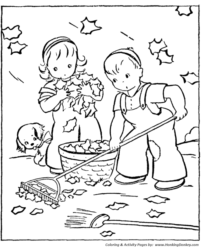 Fall Coloring Pages - Kids Fall Clean-up Coloring Page Sheets of the Fall  Season | HonkingDonkey