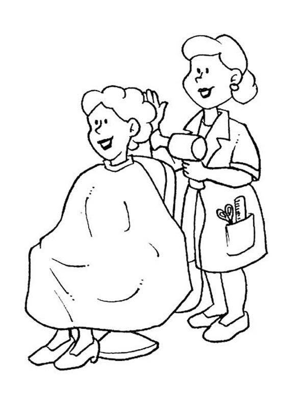 Female Barber in Professions Coloring Pages : Batch Coloring