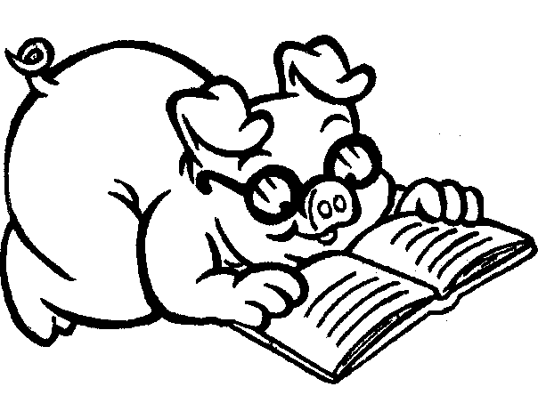Pig coloring page of Pig reading a book with glasses ...