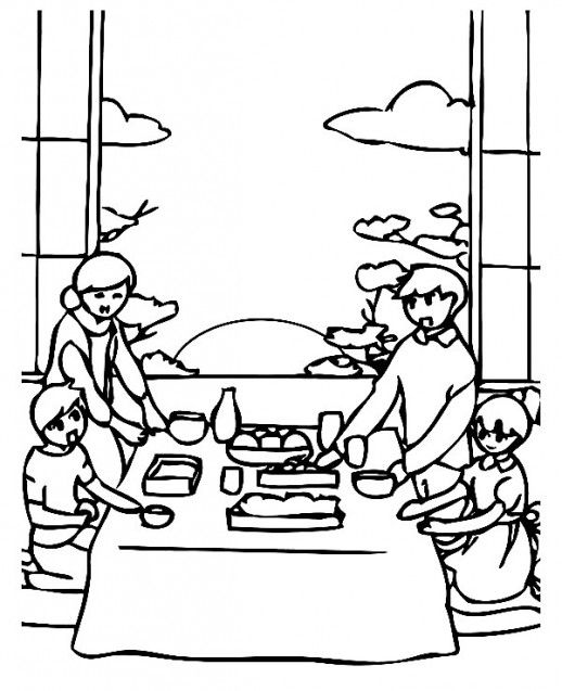 New Year Celebration In Korean Family Coloring Pages