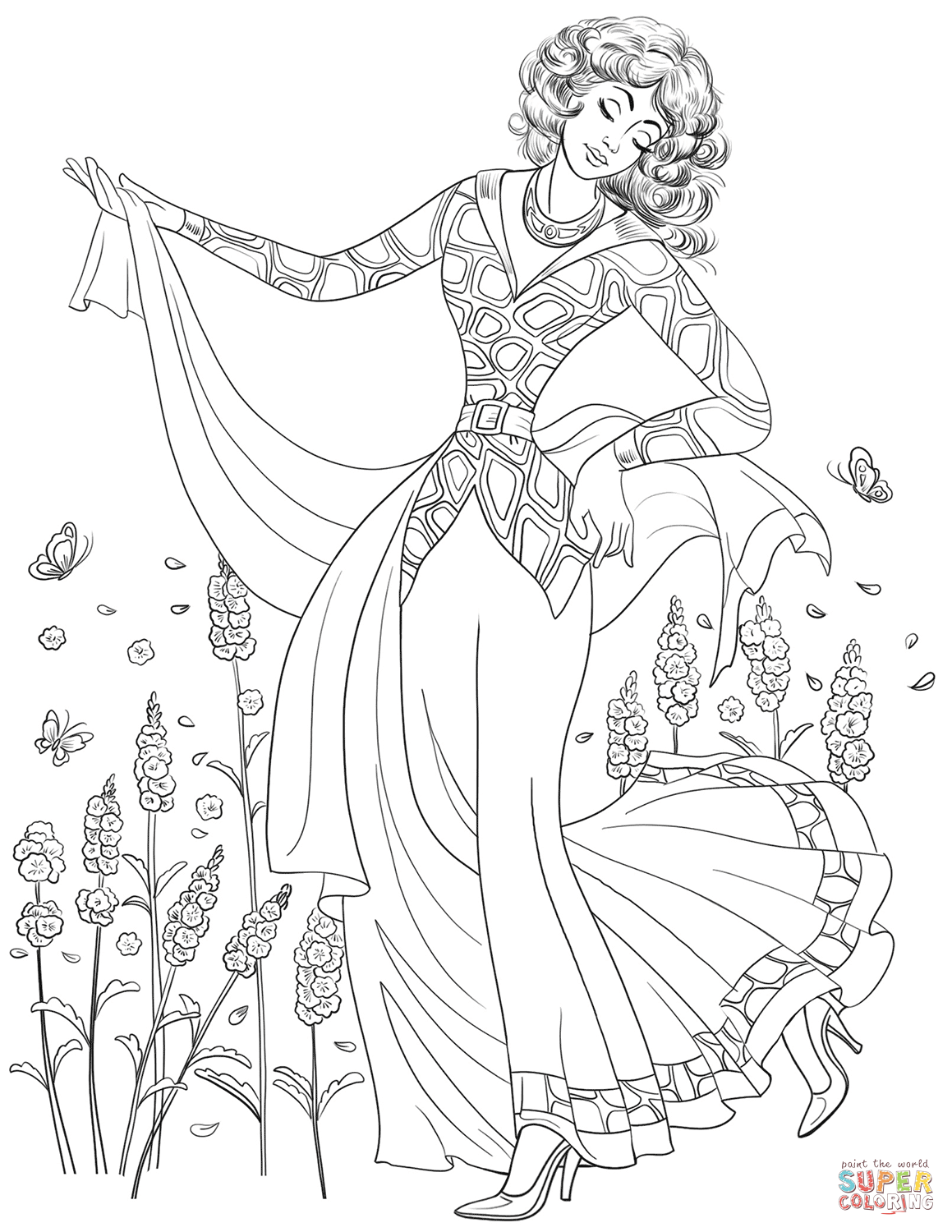 Woman from 80's coloring page | Free Printable Coloring Pages