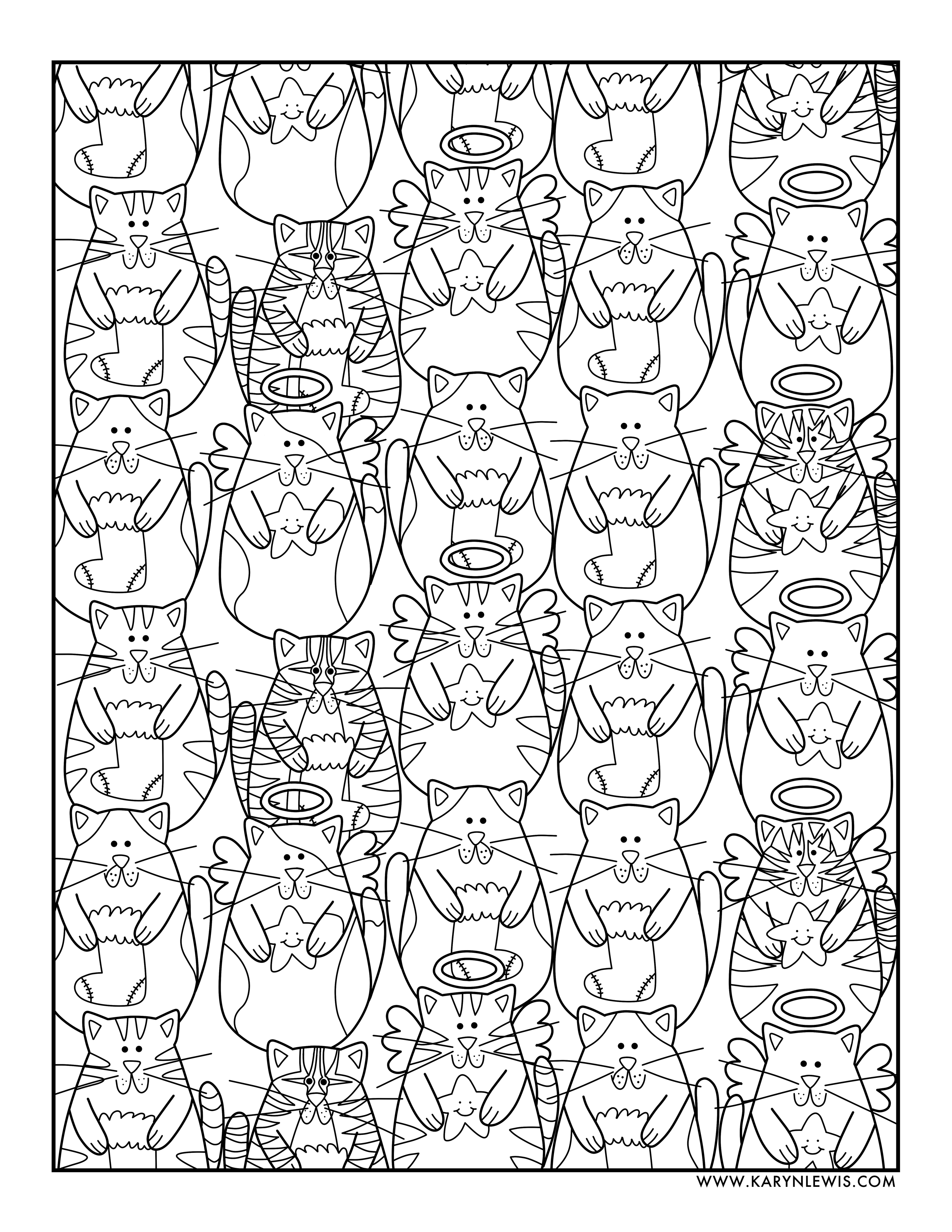 Christmas Cats Free Adult Coloring Page | Karyn Lewis Illustration