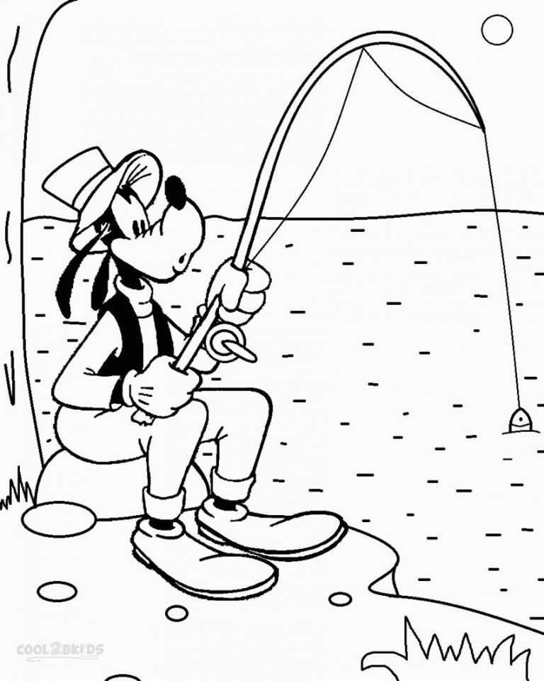 Goofy Fishing Coloring Pages - Coloring and Drawing