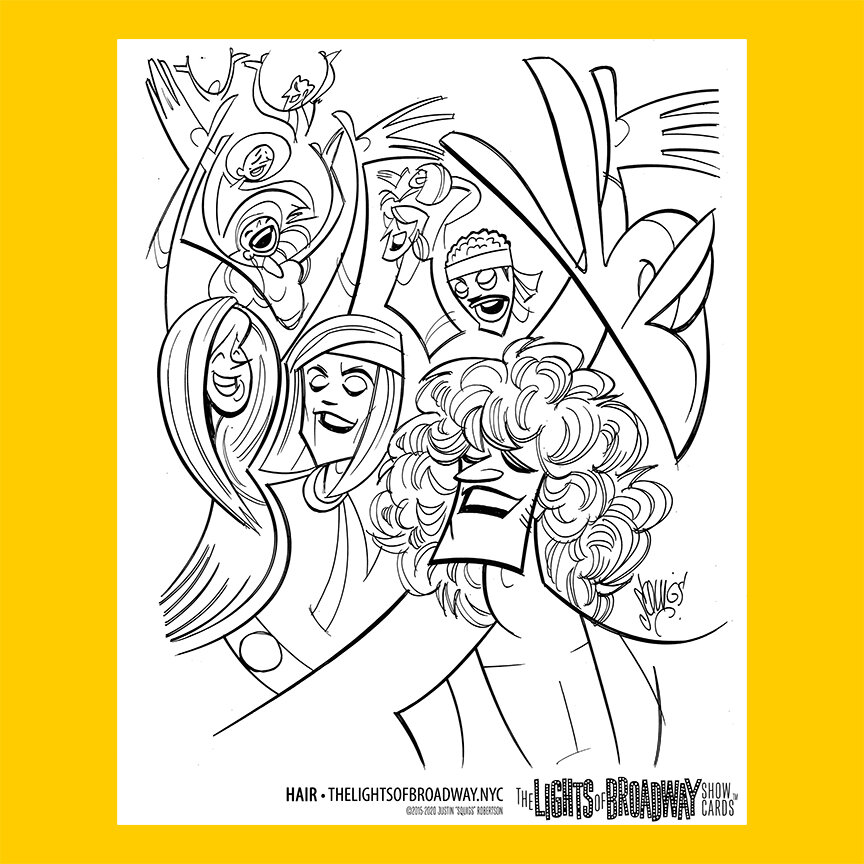 Coloring Page: Hair — The Lights of Broadway Show Cards™