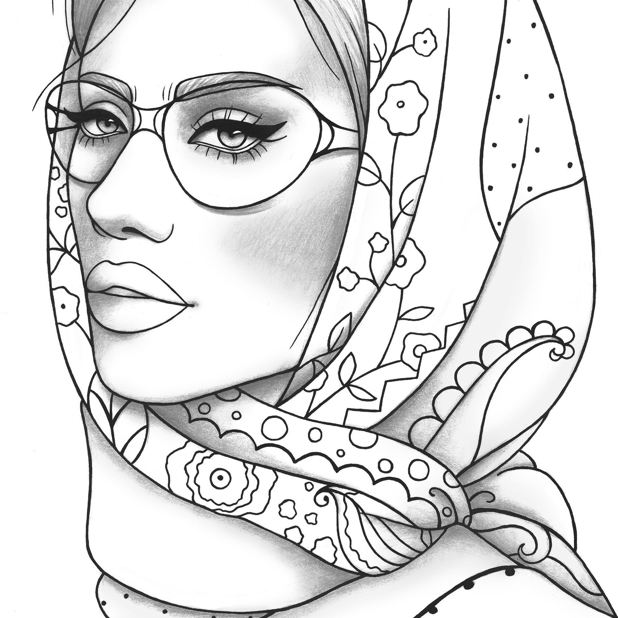Adult Coloring Page Girl Portrait and Clothes Colouring Sheet - Etsy