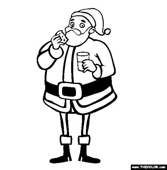 Santa Eating Cookies and Milk Christmas Coloring