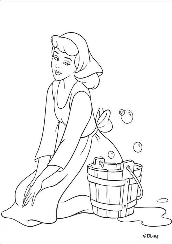 Coloring Pages of Cinderella Doing House Chores Cleaning Washing ...