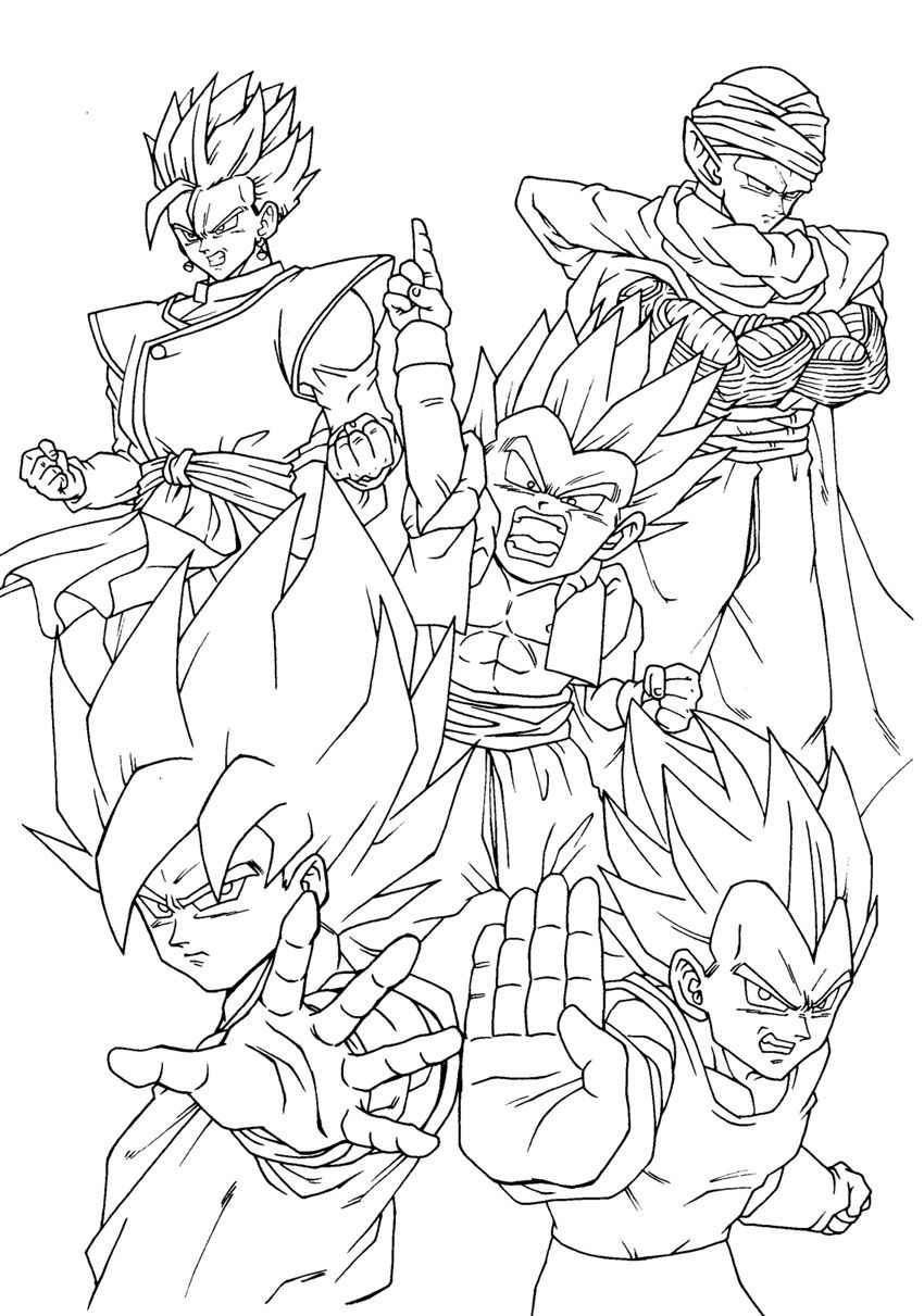 Gotenks , Vegeta , Songoku , Piccolo and Songohan - Dragon Ball Z Kids Coloring  Pages