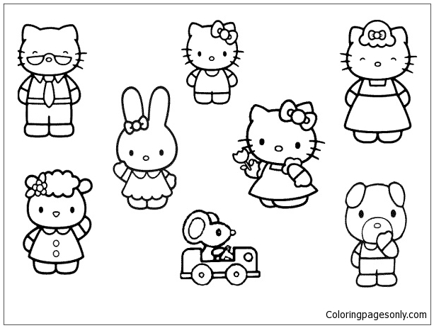 Hello Kitty With Her Friends And Family Coloring Pages - Hello Kitty  Coloring Pages - Coloring Pages For Kids And Adults