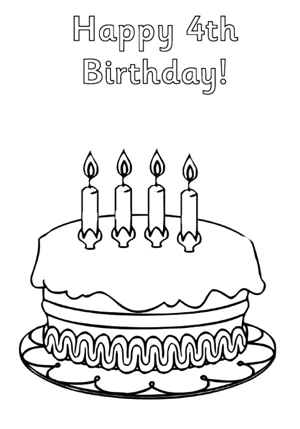 Birthday Cake for Fourth Birthday Coloring Pages | Birthday coloring pages,  Happy birthday coloring pages, Hello kitty birthday cake