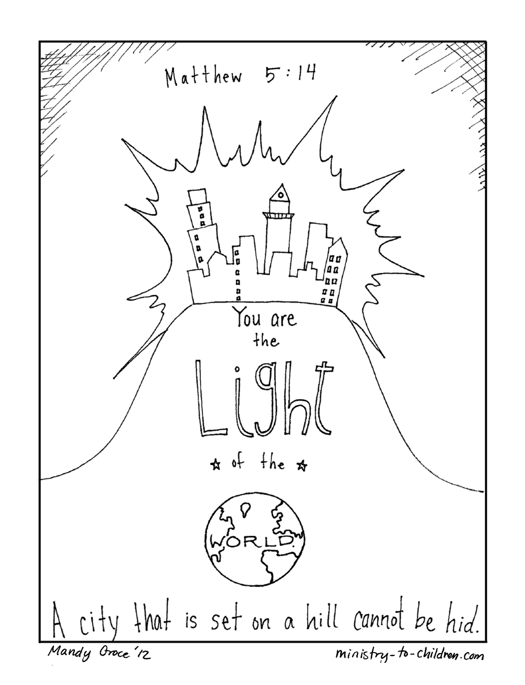 Matt 5:14 Coloring Page: Light the World & City on a Hill