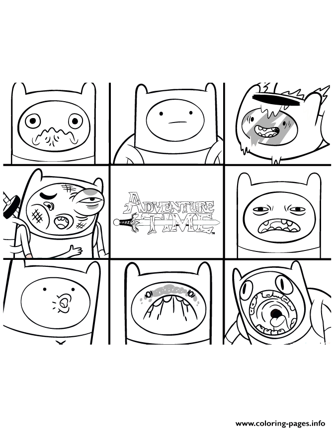 Print adventure time finn with many faces Coloring pages
