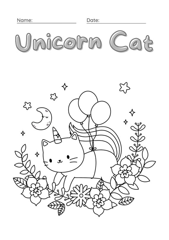 Unicorn Cat Coloring Book - Etsy.de