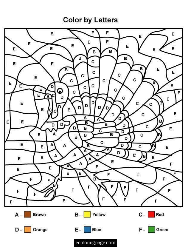 Happy Thanksgiving Turkey Color by Letters Coloring Page for Kids