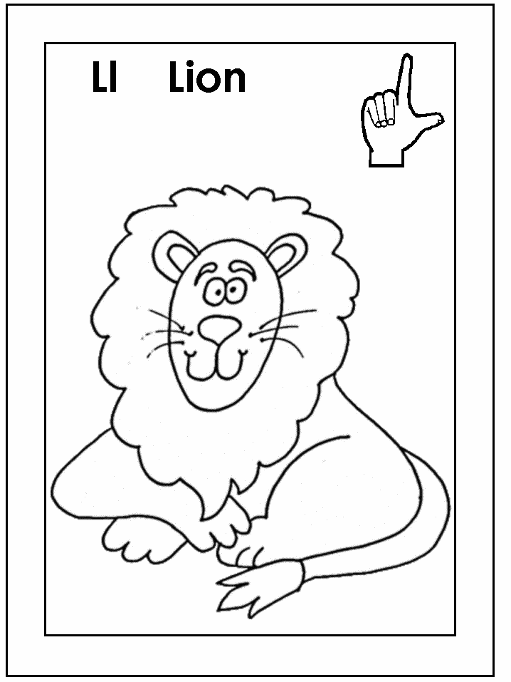 Coloring & Activity Pages: "Ll" is for "Lion" with American Sign 