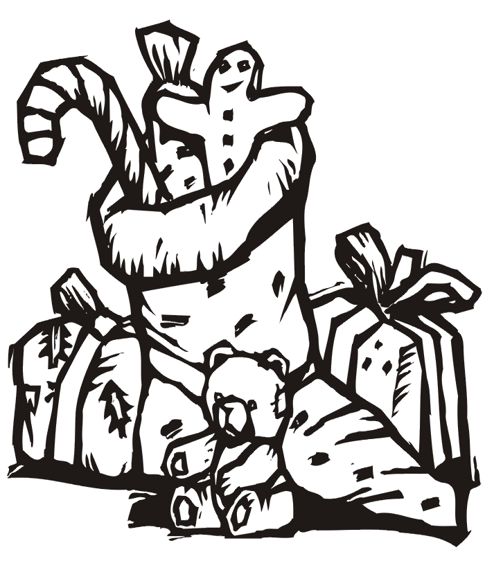 Christmas Stocking Coloring Page | Overfilled Stocking