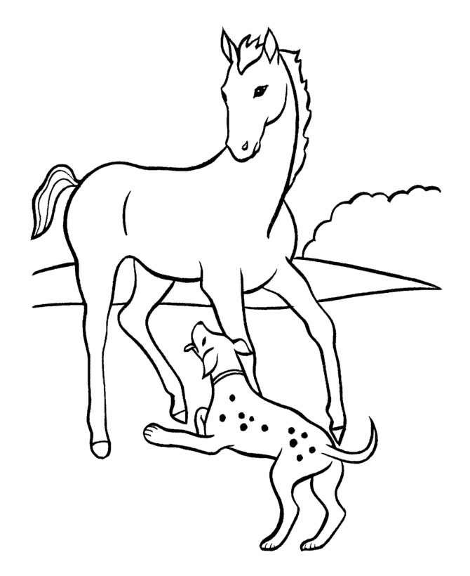 Horse Coloring Pages | Horse and Playful Dog Coloring Page 