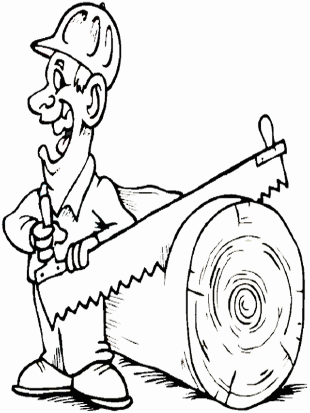 construction coloring pages – Worker use Saw | coloring pages