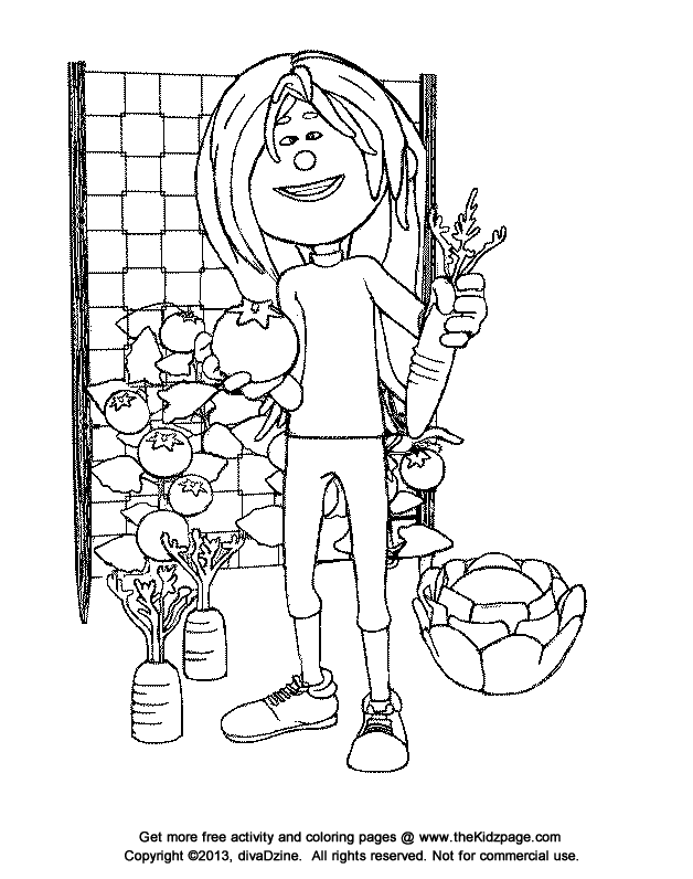 Kid in a Vegetable Garden - Free Coloring Pages for Kids 