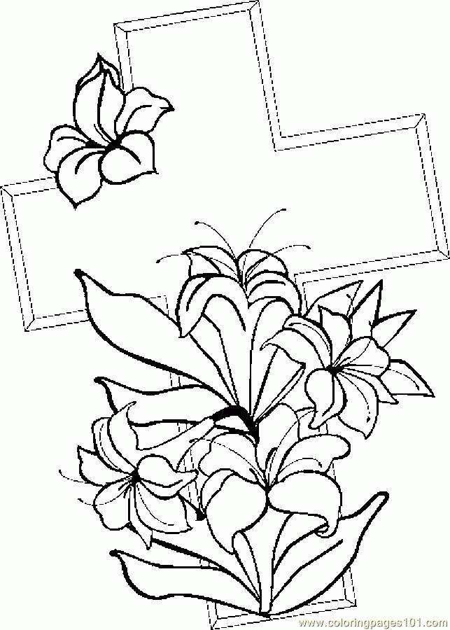 Coloring Pages Cross & Lilies 1 (Entertainment > Holidays) - free 