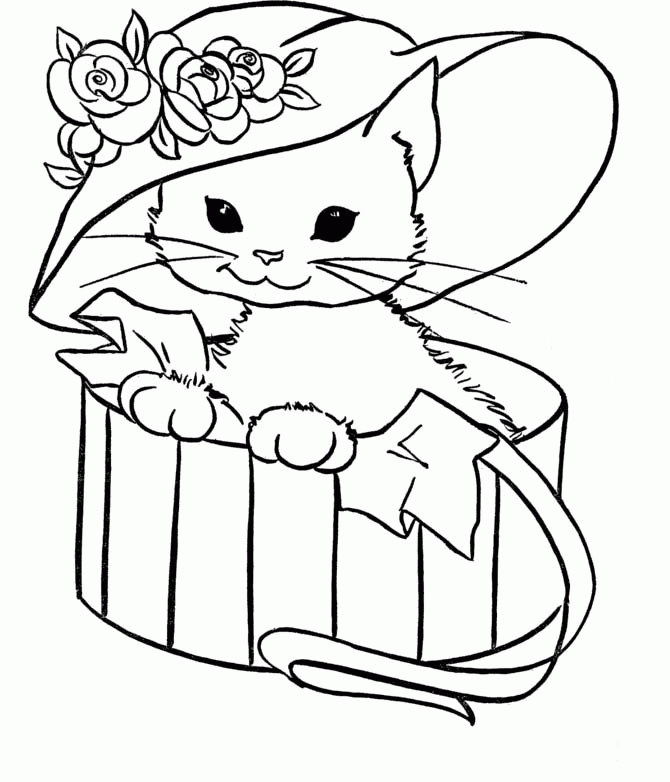 Cat Trying On a New Hat Coloring For Kids |Cats coloring pages 