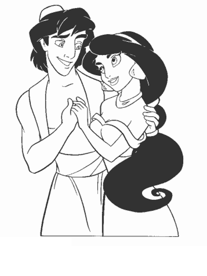 Coloring pages of disney characters " Jasmine and Aladin "