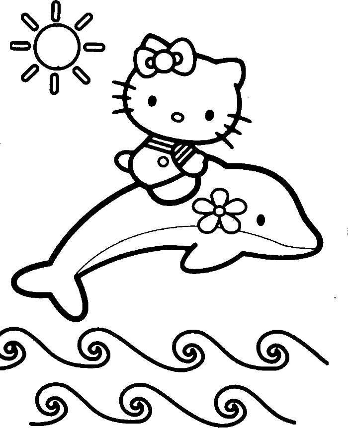 Hello Kitty Riding A Dolphin Coloring Pages - Hello Kitty Cartoon 
