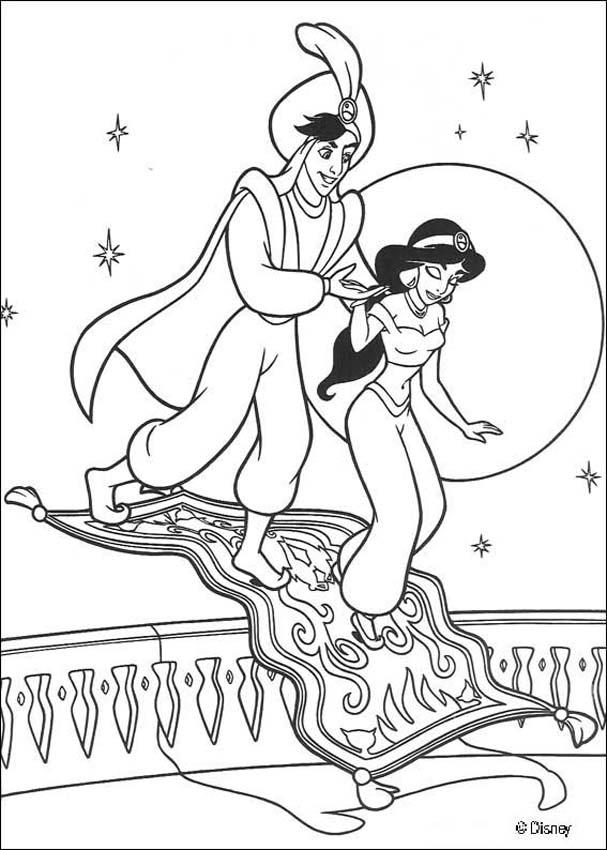 Aladdin coloring pages - Jasmine, Aladdin and magic carpet
