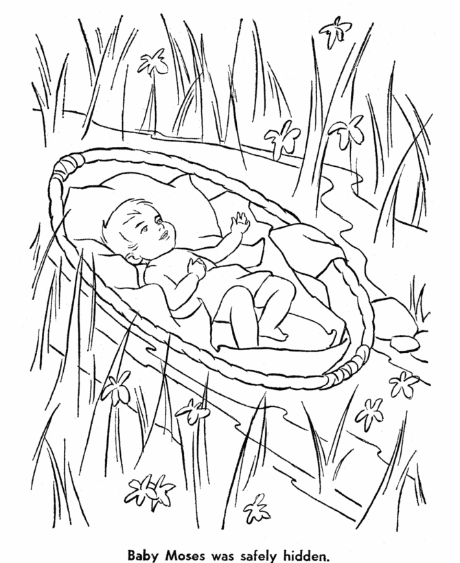 Bible Story characters Coloring Page Sheets - Baby Moses coloring 