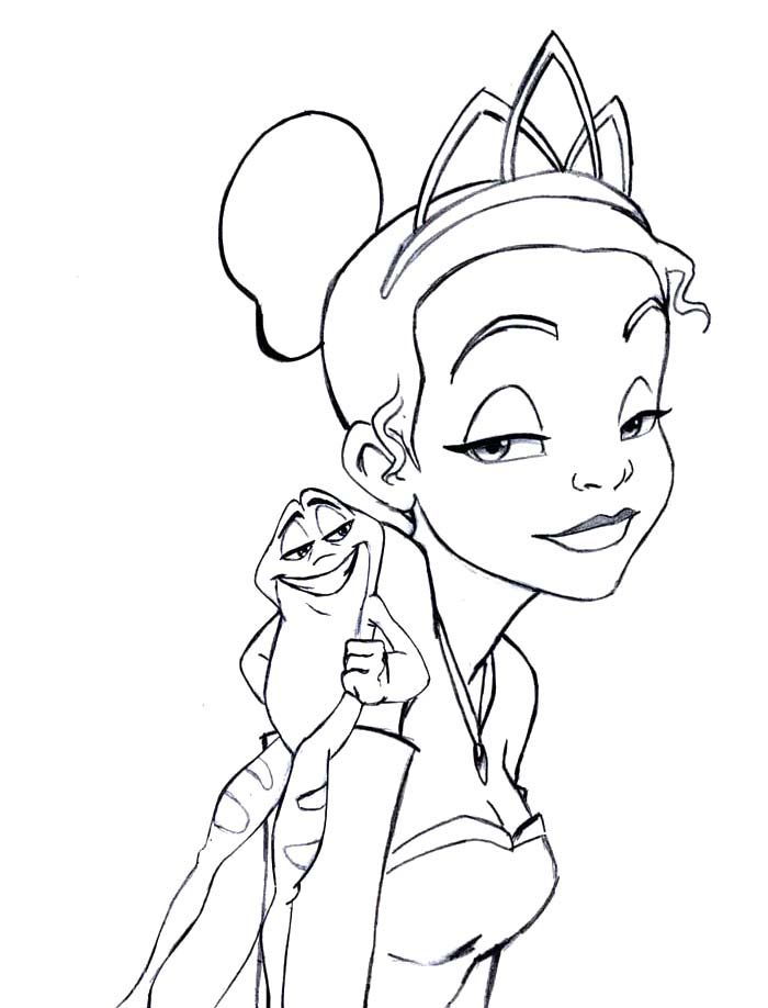 Princess Tiana And The Prince Frog Coloring For Kids - Princess 